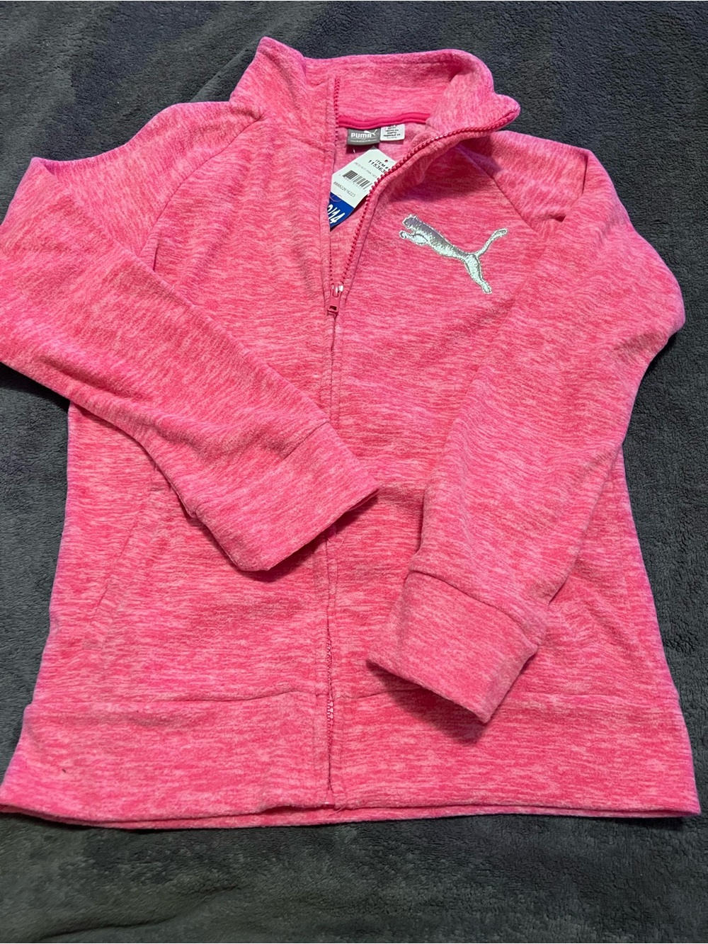 NWT Puma Girls' Heather Pink Full-Zip Hoodie with Silver Logo